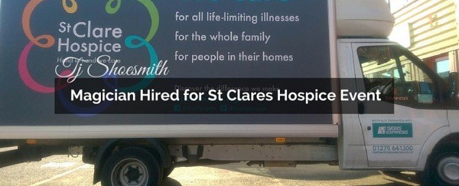 Logo for St Clare Hospice taken by Bishops Stortford Magician